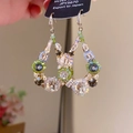 Macro shot of handmade beaded teardrop earrings with crystals and silver ear hooks - Style 37# Ear Hook-Gold-Multicolor
