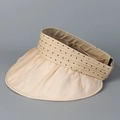 Detail of beige organza sun hat with black polka dot trim and wide brim design - M (56-58cm) / Apricot