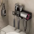 Wall-mounted gun grey bathroom organizer set with toothbrush holder and hair dryer rack - Gunmetal Grey | 2 Slots + Toothpaste Dispenser + Hair Dryer Rack