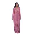 Detail of V-neck long sleeve maxi dress with geometric print and high side slit - S / Red