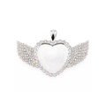 Silver sublimation heart pendant with angel wings and sparkling rhinestones - X459-12 Silver Heart Wing Pendant Blank