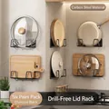 6-pair set of charcoal black carbon steel wall-mounted pot lid and cutting board racks - Carbon Steel / 6 Pairs / Charcoal Black
