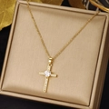 Gold - Heart Center Zirconia Cross (0369)