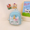 Cute light blue sequin unicorn backpack for girls featuring gold horn and pink ears - Blue
