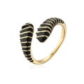 Makroaufnahme des 18K vergoldeten offenen Rings mit schwarzen Emaille-Streifen im Detail - Einstellbar Offen / Schwarz (12014)