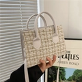 Elegante borsa a mano in tweed bianco con trama dorata e tracolla regolabile rimovibile - Bianco