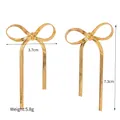 Golden bow earrings dimensions 3.7cm by 7.3cm with 18k gold plated stainless steel - Gold Bowknot Earrings (JDEW2401011)