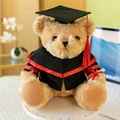 Cute plush graduation teddy bear wearing black gown and mortarboard with red tassel - Graduation Bear With Cloak / Red Trim / 25cm