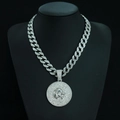 Iced out silver Leo zodiac coin pendant with crystal Cuban link chain for men - Leo with 18inch Cuban Chain / Silver