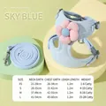 Sky blue daisy embroidered pet harness and leash set with detailed size chart for small dogs - XS / Blue