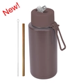 Matte brown 1L stainless steel water bottle set with metal straw and cleaning brush - Dark Coffee (New) / 1 L