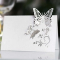 White laser-cut butterfly place card with pearl finish for wedding table decor - White