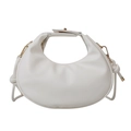 Minimalist white crescent moon shoulder bag with elegant gold hardware and top handle - White