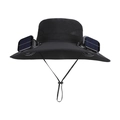 Black wide brim solar fan fishing hat with dual cooling fans and breathable mesh for sun protection - Black