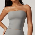 Bandeau de sport sans bretelles gris foncé et legging taille haute en tissu mat extensible - Gris Rhino