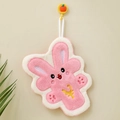 Cute pink rabbit hanging hand towel in soft coral fleece for kitchen and bathroom use - Lucky Rabbit Pink