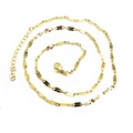 Detailed view of a gold bead chain necklace with lobster clasp and adjustable tail chain - Flat Link Chain 2