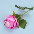 Pink and white gradient velvet artificial rose stem on light blue background - Deep Pink