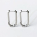 Pair of polished silver geometric oval stainless steel hoop earrings for women - Oval (2.5mm Wire) / Silver