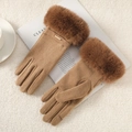 Winter thermal suede gloves in camel brown with thick faux fur cuffs and touch screen function - Gold Label De-Velvet / Brown