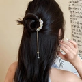 Épingle à cheveux dorée avec fleur en cristal coloré et long gland sur la coiffure - Long Pompon Décoré De Cristaux Dorés (63#)