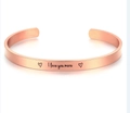 Rose gold stainless steel C-shaped open cuff bracelet with I love you more engraving - Rose Gold G2989-I love you more