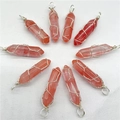 Set van 10 rood-witte kristallen zeshoekige hangers omwikkeld met zilveren draad - Alleen hanger / Watermeloen Rood