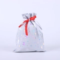 Iridescent 3D Christmas drawstring gift bag with Merry Christmas print and festive stars - 32*24 White Iridescent
