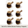 Set of 6 brown ceramic 500ml teapots with hemp rope handles for roasting milk tea - 500ml/pc / Brown Jar Pot Set of 6 / 16.5cmx9cmx10.2cm