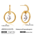 Detailed specs of two-tone stainless steel bird charm hoop earrings with dimensions - Gold And Silver Two Tone Swallow (JDE0211119-PS)