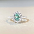 Classic 18K rose gold plated S925 silver ring with oval green moissanite halo - US 5 / Oval Emerald 1ct-Silver