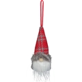 Gnomo di Natale da appendere con cappello a quadri rossi e grigi e lunga barba bianca - Stile D (Quadri Rosso Grigio)