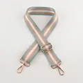 Adjustable wide canvas shoulder strap with green and orange stripes and gold metal hooks - A34 Stripe Gold Silk