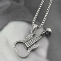 Hiphop titanium stalen ketting met schedel en elektrische gitaar hanger in zilver - Stijl B Schedelopener Gitaar (Met Ketting)