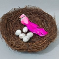 Artificial bird nest set with one pink bird and five speckled eggs for Easter decor - 18CM Rattan Bird Nest