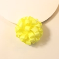 Handmade yellow grosgrain ribbon hair tie with a textured flower ball for kids - Neon Yellow