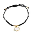 Pulsera tejida negra ajustable con colgante de elefante dorado e incrustación de nácar - Colgante De Elefante