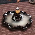 Lotus-shaped black ceramic backflow incense burner with smoke flowing like white water - Water Reflection Lotus