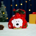 Red velvet Christmas drawstring gift bag featuring a 3D plush polar bear and snowflake trim - Snowflake Fabric Bear