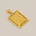 Pendentif carré en acier inoxydable doré avec relief d'arc et bordure ajourée - I-Pendentif Seul
