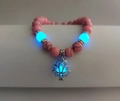Luminous lotus flower charm bracelet with pink marble-style beads and glowing blue accents - Pink Turquoise Blue Glow