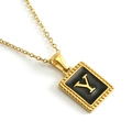 18K gold plated stainless steel necklace with black rectangular pendant featuring letter Y - Letter Y (Includes Chain)