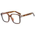 Retro oversized square tortoiseshell sunglasses with silver metal hinge accents for men and women - Demi Frame Clear Lens
