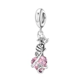 Silver butterfly rose pendant charm with a pink heart-shaped crystal for DIY bracelets - Butterfly Rose Heart Zirconia Pendant 0277-ST