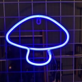 Blue mushroom neon sign for wall decoration with hanging hole on metal grid - Blue