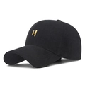 Berretto da baseball in velluto a coste nero con ricamo H dorato per l'inverno - Regolabile / Nero Ricamo Dorato
