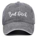 Distressed dark grey washed cotton baseball cap with white script embroidery on front - Gray