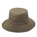 Cappello da pescatore in cotone lavato marrone con ricamo montagna e fori traspiranti - Taglia unica / Cachi