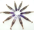 Set of ten purple crystal hexagonal bullet pendants with vintage bronze metal caps - Antique Bronze Amethyst