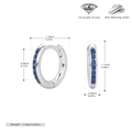 Detailed size measurement of S925 sterling silver hoop earrings with blue zircon stones - 925 Silver / 925 Silver White Gold Plated - Blue Spinel